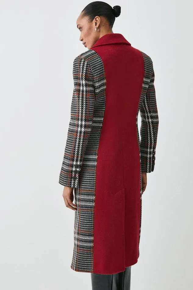 Italian Manteco Wool Colourblock Tweed Coat Red Women Karen Millen Coats and Jackets