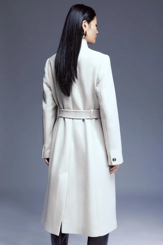 Italian Manteco Wool Forever Notch Neck Midi Coat Oatmeal Women Karen Millen Coats and Jackets