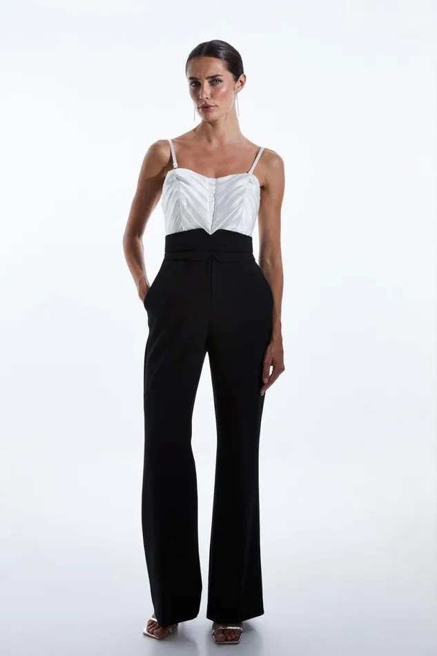 Italian Satin Bardot Bodice Jumpsuit Mono Women Karen Millen Tops