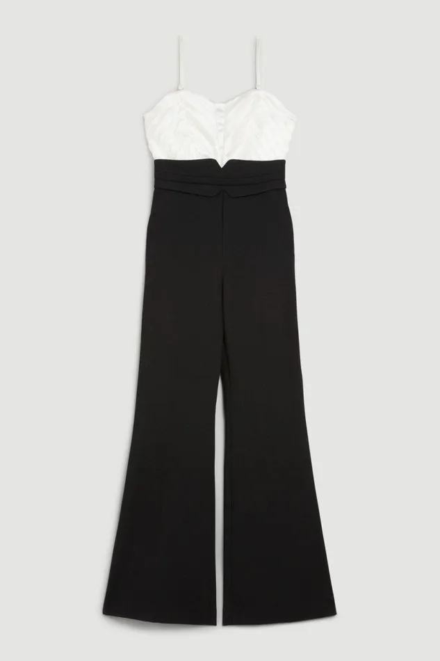 Italian Satin Bardot Bodice Jumpsuit Mono Women Karen Millen Tops