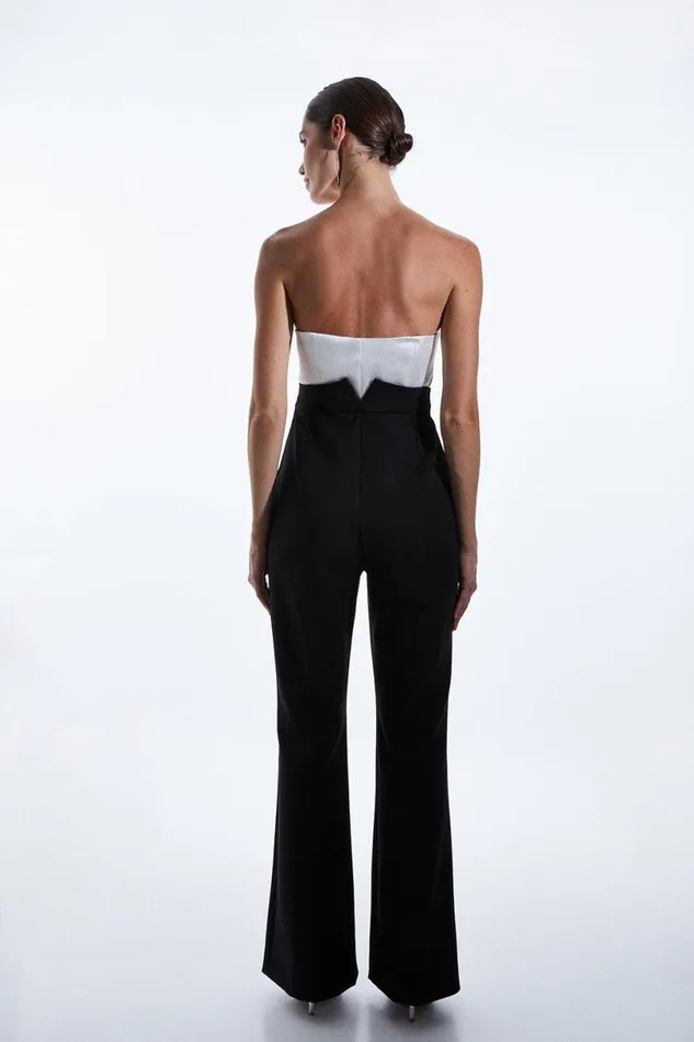 Italian Satin Bardot Bodice Jumpsuit Mono Women Karen Millen Tops
