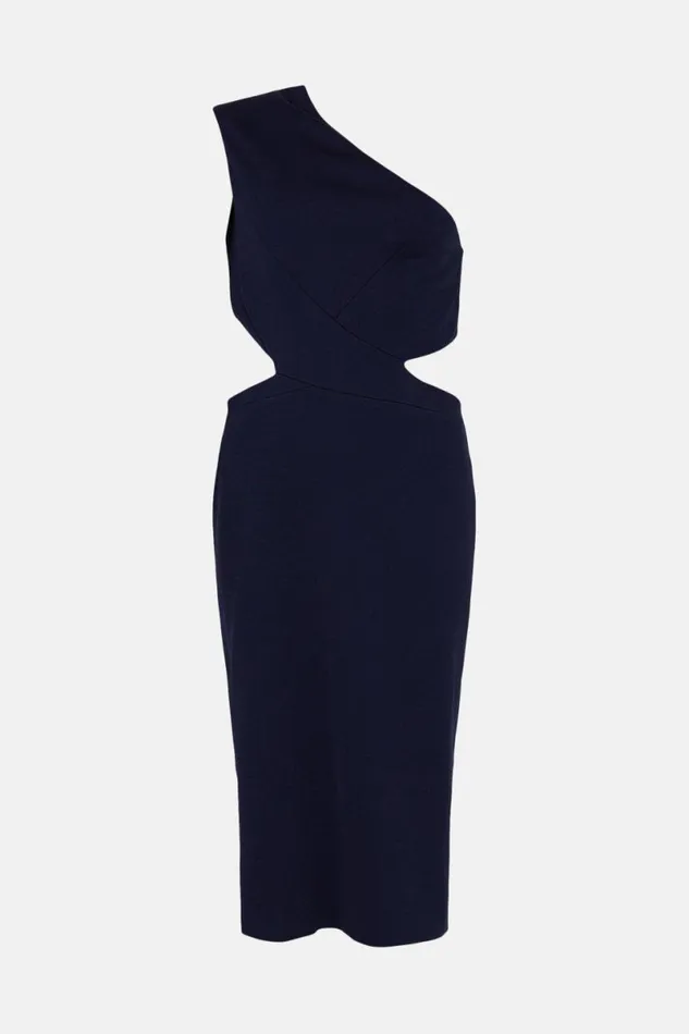 Italian Structured Stretch Asymmetric Midi Dress Midnight Women Karen Millen Dresses
