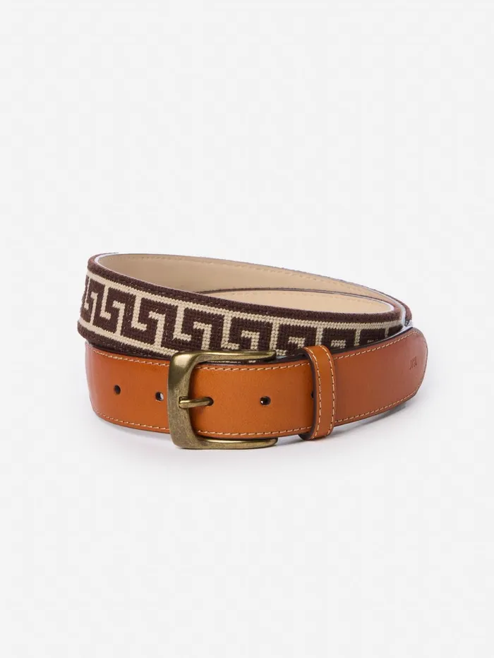 JMcLaughlin Belts Men Needlepoint Belt In Greek Key Dark Brownbrown