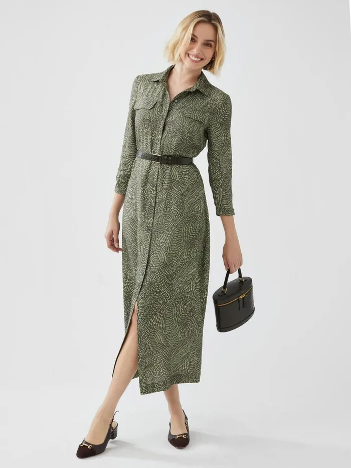 JMcLaughlin Dresses Women Freda Dress In Ink Dot Olivegreen JMcLaughlin Dresses Women Freda Dress In Ink Dot Olivegreen