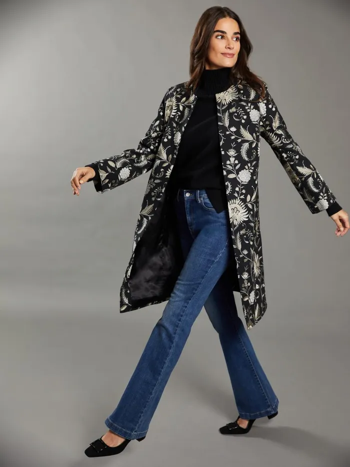 JMcLaughlin Jackets and Outerwear Women Judy Coat In Garden Embroidery RSVP X Steven Stolman Black