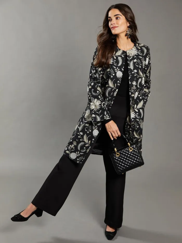 JMcLaughlin Jackets and Outerwear Women Judy Coat In Garden Embroidery RSVP X Steven Stolman Black