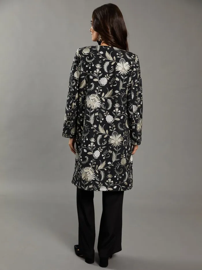JMcLaughlin Jackets and Outerwear Women Judy Coat In Garden Embroidery RSVP X Steven Stolman Black