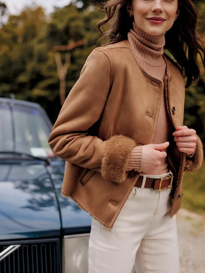 JMcLaughlin Jackets and Outerwear Women Telluride Faux Suede Jacket Sand