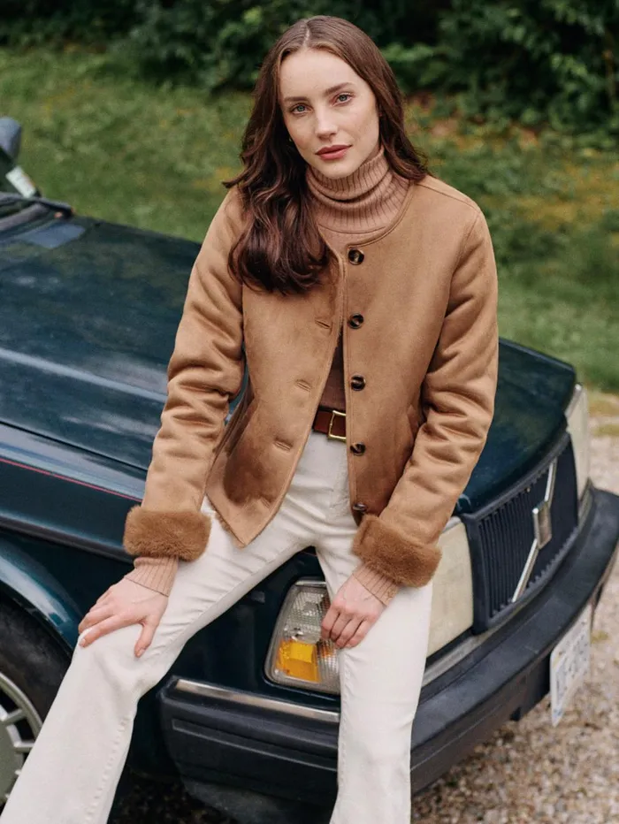 JMcLaughlin Jackets and Outerwear Women Telluride Faux Suede Jacket Sand JMcLaughlin Jackets and Outerwear Women Telluride Faux Suede Jacket Sand