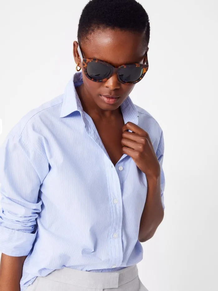 JMcLaughlin Shirts and Tops Women Finn Shirt In Stripe Sky Bluewhite JMcLaughlin Shirts and Tops Women Finn Shirt In Stripe Sky Bluewhite