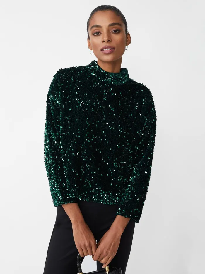 JMcLaughlin Shirts and Tops Women Leeza Sequin Top Emerald Green