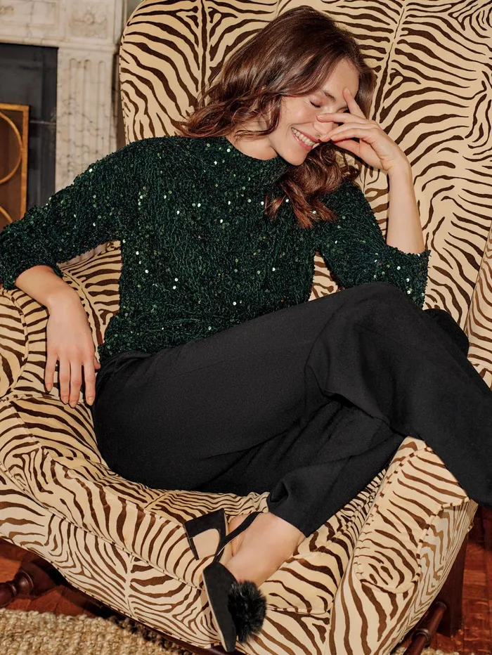 JMcLaughlin Shirts and Tops Women Leeza Sequin Top Emerald Green
