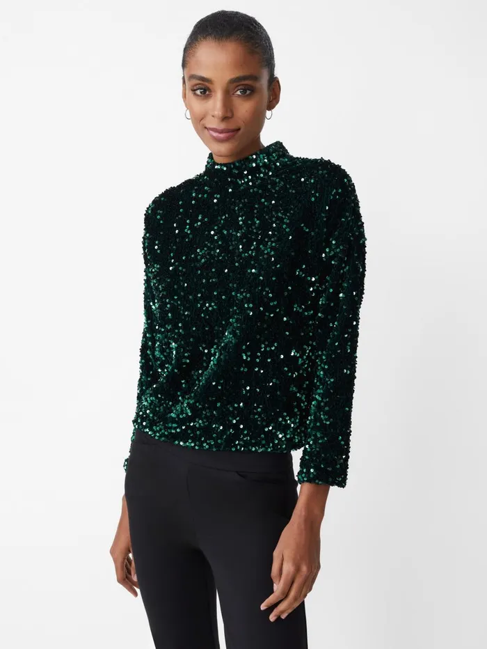 JMcLaughlin Shirts and Tops Women Leeza Sequin Top Emerald Green