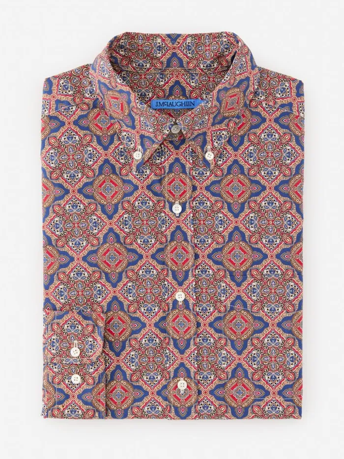 JMcLaughlin Shirts Men Collis Classic Fit Shirt In Mini Paisley Tile Navybrown