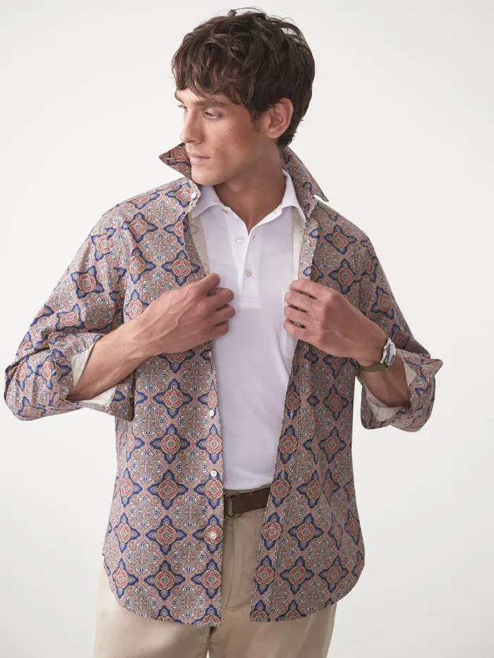 JMcLaughlin Shirts Men Collis Classic Fit Shirt In Mini Paisley Tile Navybrown JMcLaughlin Shirts Men Collis Classic Fit Shirt In Mini Paisley Tile Navybrown