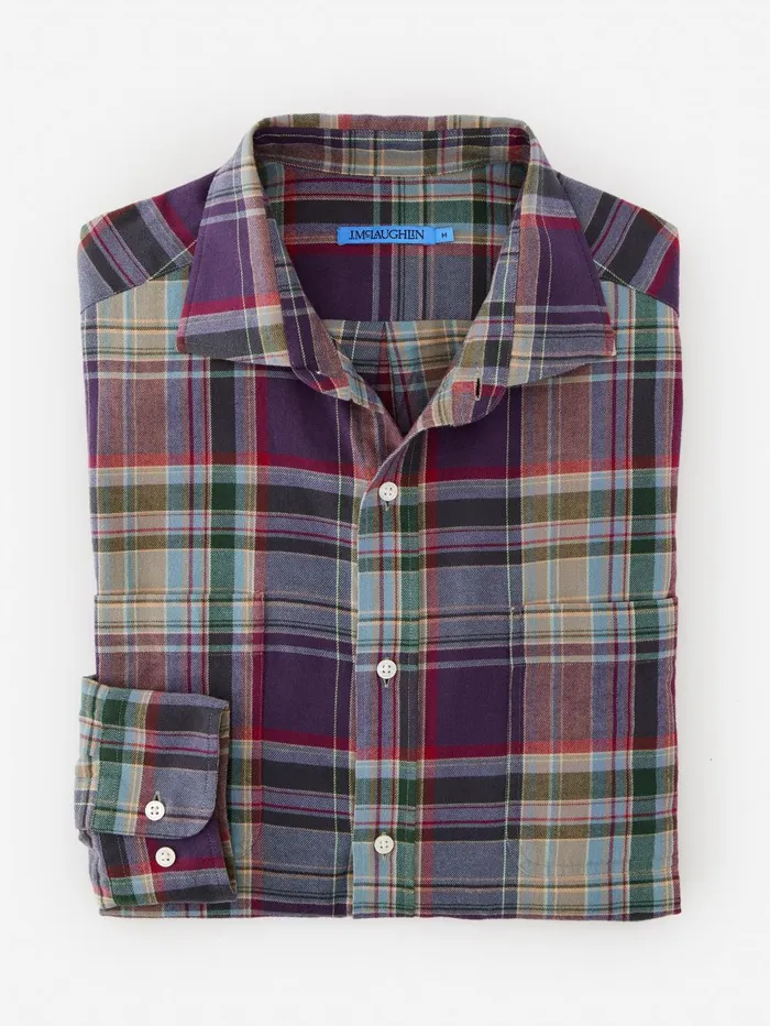 JMcLaughlin Shirts Men Dobson Classic Fit Flannel Shirt In Plaid Navyblueburgundy