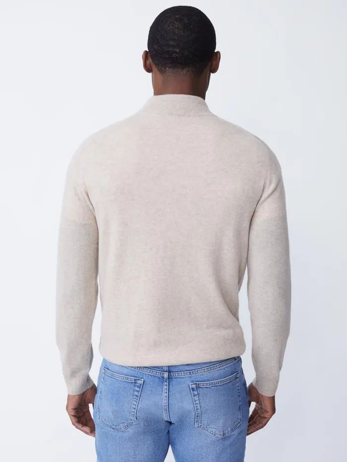 JMcLaughlin Sweaters Men Henry Cashmere 14 Zip Heather Oatmeal JMcLaughlin Sweaters Men Henry Cashmere 14 Zip Heather Oatmeal