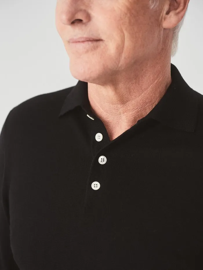 JMcLaughlin Sweaters Men Savona Merino Wool and Silk Polo Sweater Black