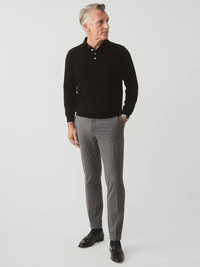 JMcLaughlin Sweaters Men Savona Merino Wool and Silk Polo Sweater Black