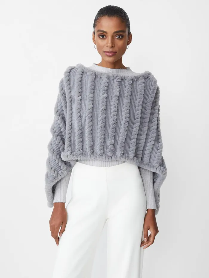 JMcLaughlin Sweaters Women Cortina Faux Fur Poncho Silver
