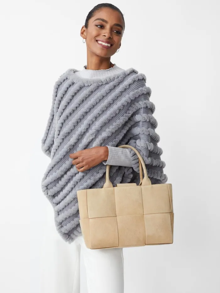 JMcLaughlin Sweaters Women Cortina Faux Fur Poncho Silver