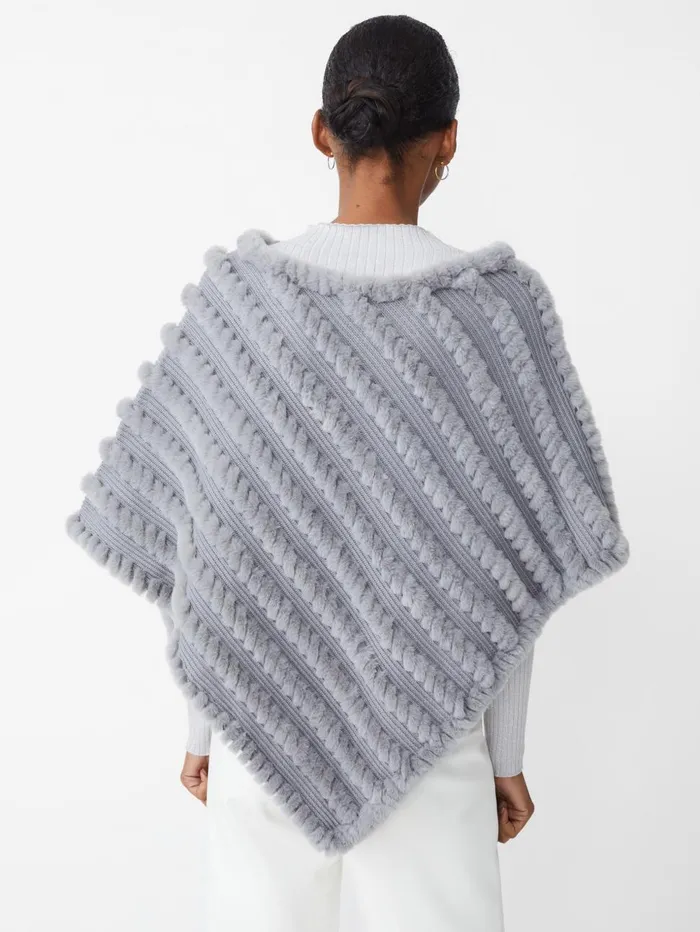 JMcLaughlin Sweaters Women Cortina Faux Fur Poncho Silver