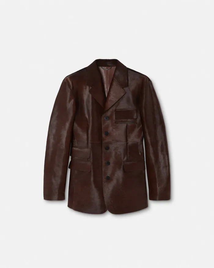 Jackets and Coats Men Versace PonyEffect Leather Jacket Brown