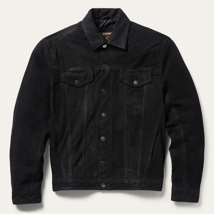 Jackets Men Stetson Leather Jean Jacket Black
