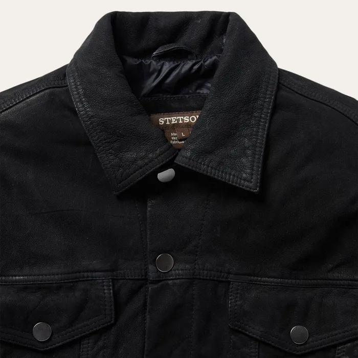 Jackets Men Stetson Leather Jean Jacket Black
