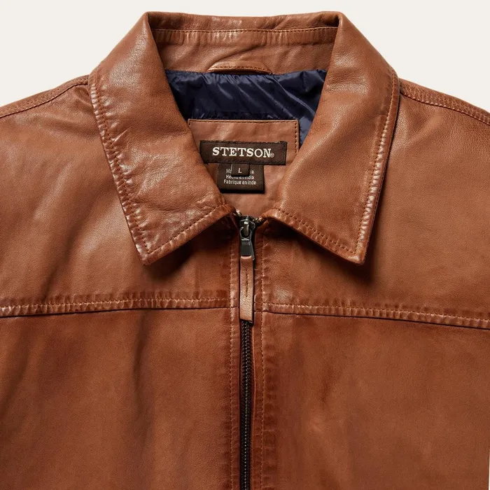 Jackets Men Stetson ZipFront Lightweight Leather Jacket Brown
