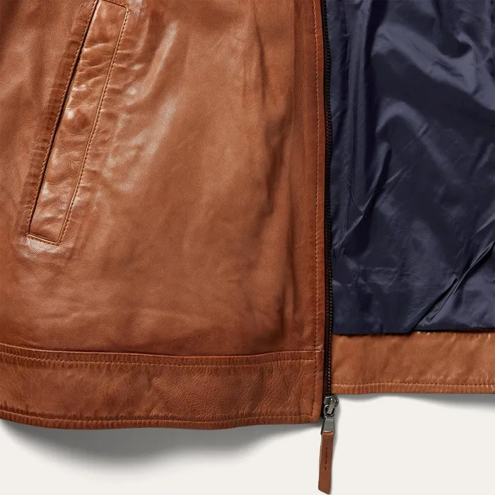 Jackets Men Stetson ZipFront Lightweight Leather Jacket Brown