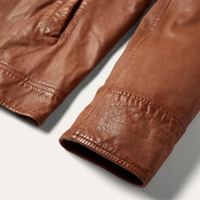 Jackets Men Stetson ZipFront Lightweight Leather Jacket Brown