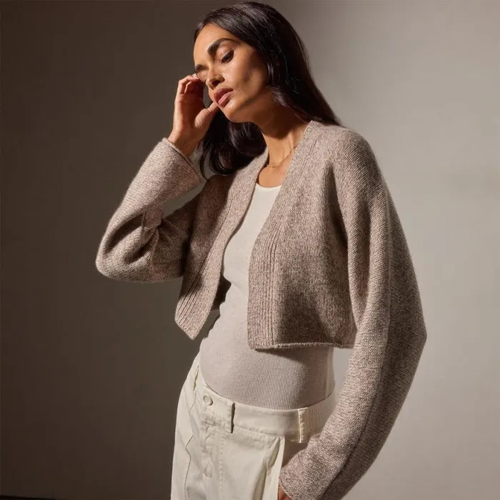 JacketsOuterwear Women James Perse Cashmere Marled Bolero Beige Marl JacketsOuterwear Women James Perse Cashmere Marled Bolero Beige Marl