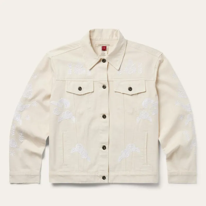Jackets Women Stetson Embroidered Cream Denim Jacket White