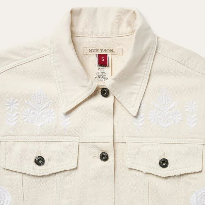 Jackets Women Stetson Embroidered Cream Denim Jacket White