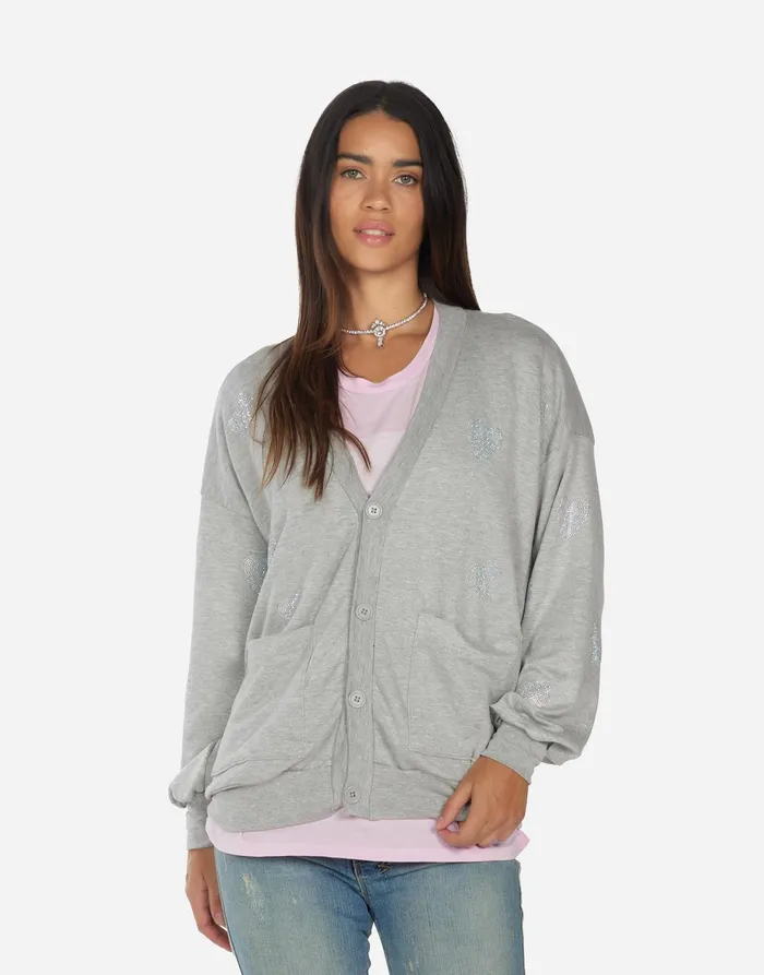 Jamila Crystal Hearts Heather Grey Women039s Lauren Moshi Sweaters and Knits