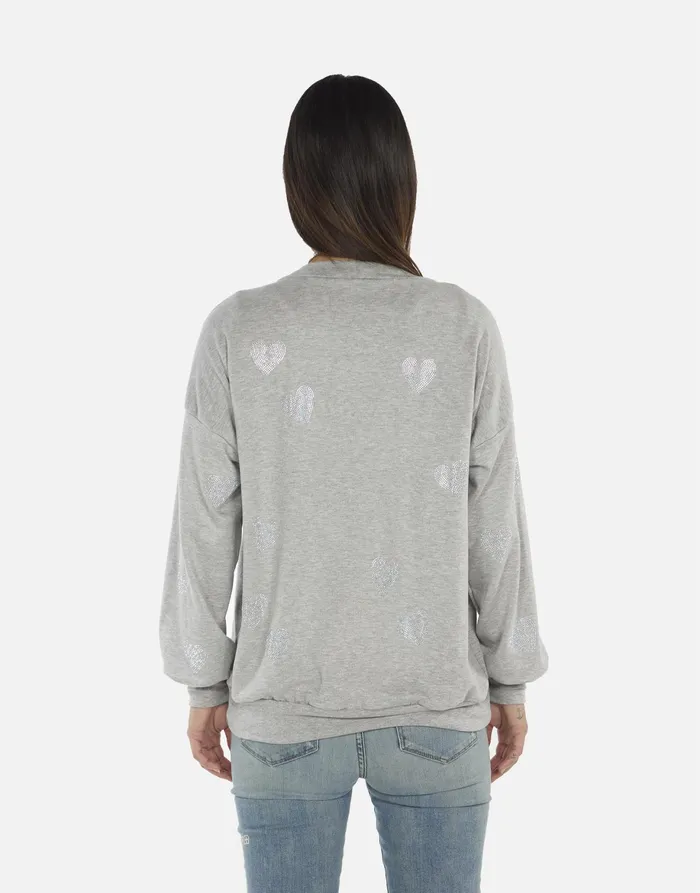 Jamila Crystal Hearts Heather Grey Women039s Lauren Moshi Sweaters and Knits Jamila Crystal Hearts Heather Grey Women039s Lauren Moshi Sweaters and Knits