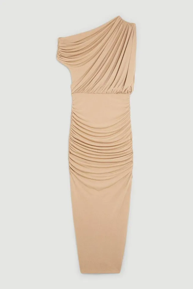 Jersey Crepe Asymetric Neckline Maxi Dress Sand Women Karen Millen Dresses