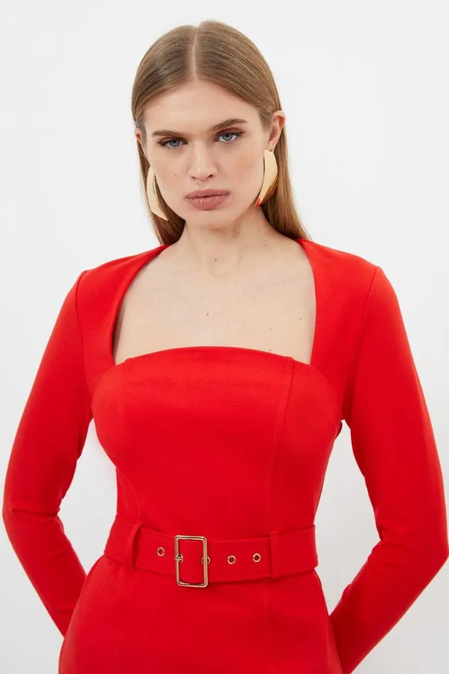 Jersey Ponte Belted Mini Dress Red Women Karen Millen Dresses