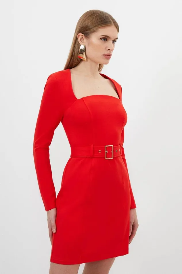 Jersey Ponte Belted Mini Dress Red Women Karen Millen Dresses