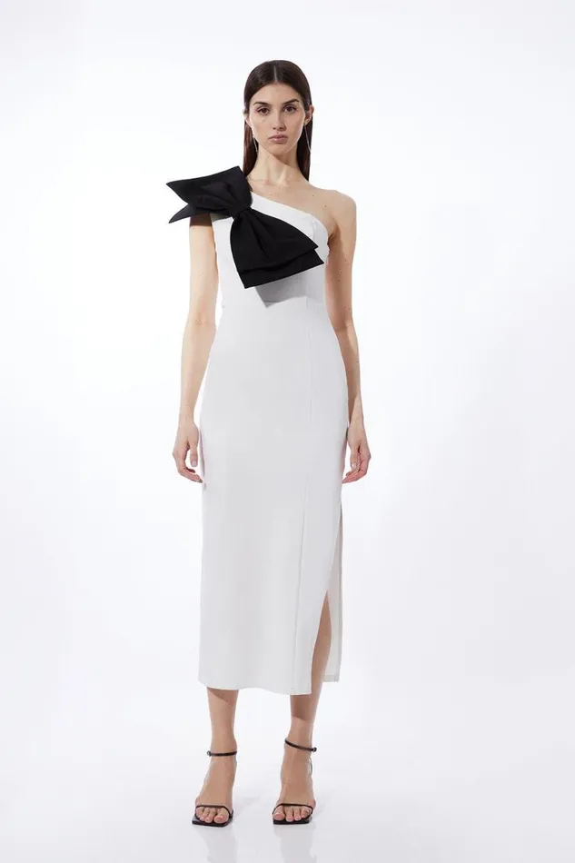 Jersey Ponte Bow Maxi Dress Ivory Women Karen Millen Dresses