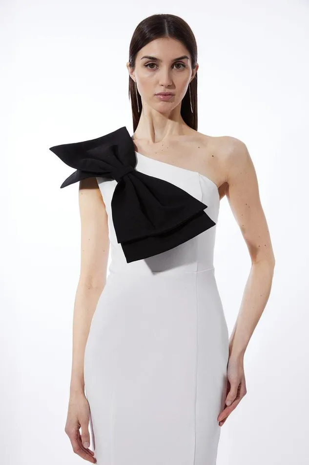 Jersey Ponte Bow Maxi Dress Ivory Women Karen Millen Dresses