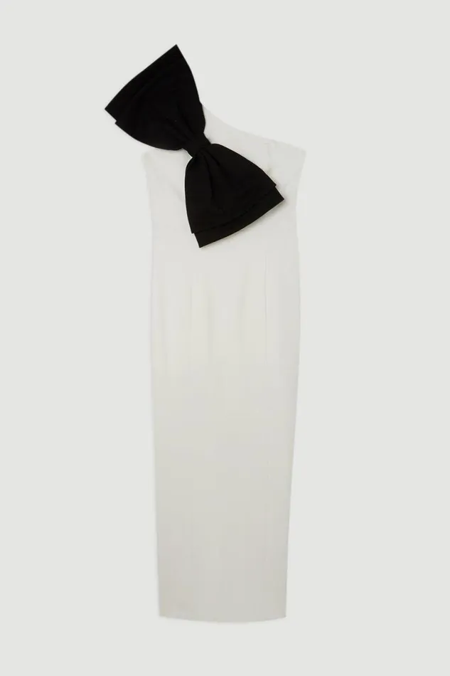 Jersey Ponte Bow Maxi Dress Ivory Women Karen Millen Dresses