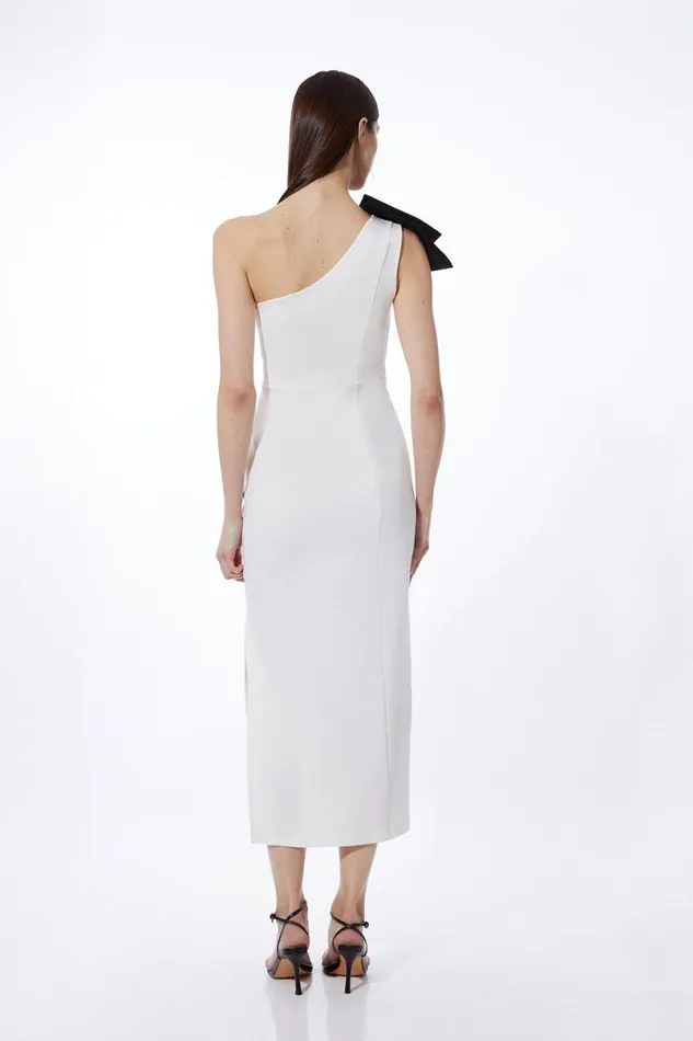 Jersey Ponte Bow Maxi Dress Ivory Women Karen Millen Dresses
