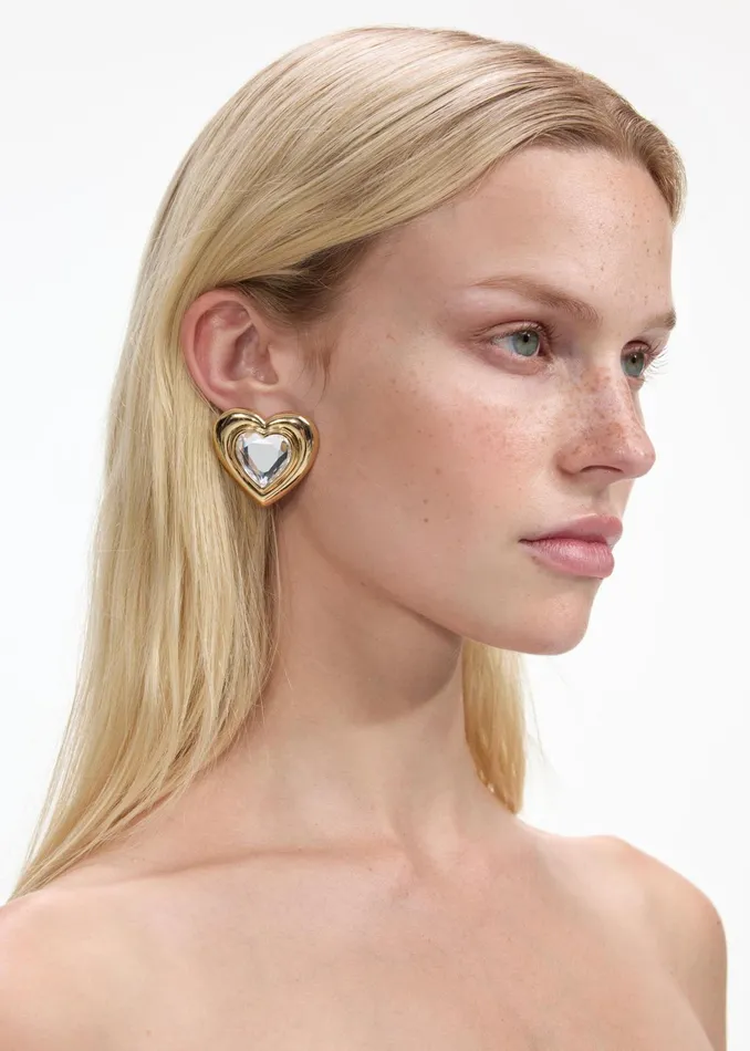 Jewellery Women Self Portrait Gold Crystal Heart Earrings