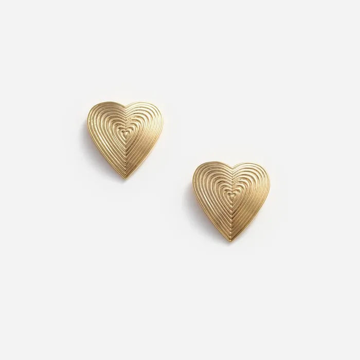Jewellery Women Self Portrait Gold Heart Ridged Earrings