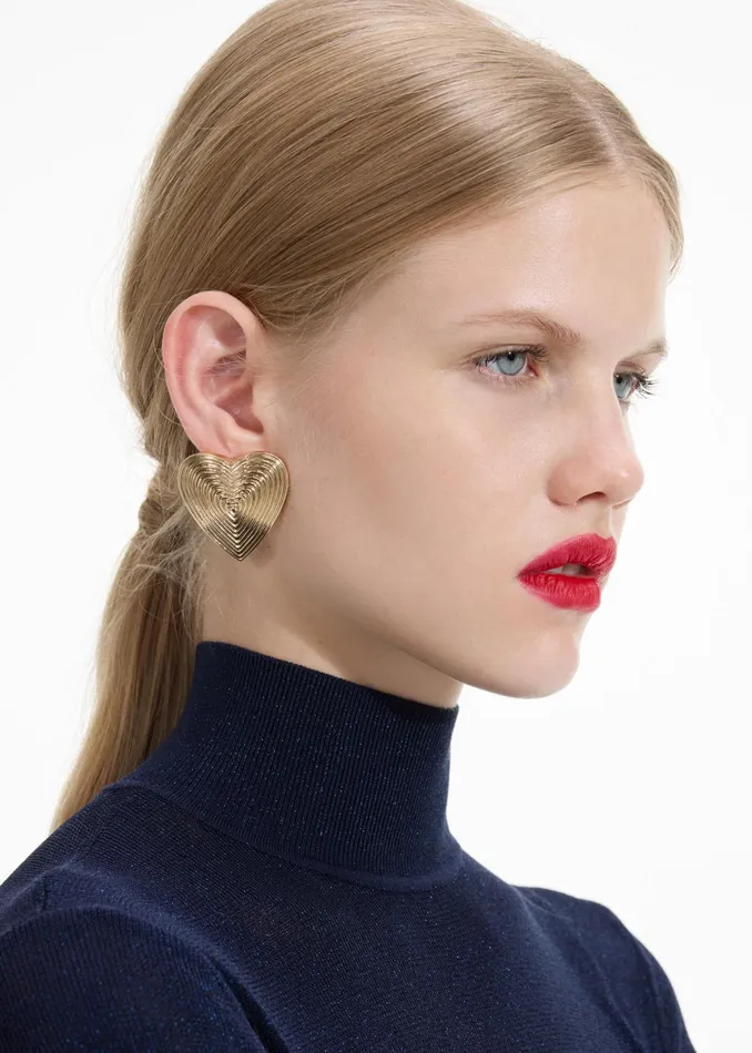 Jewellery Women Self Portrait Gold Heart Ridged Earrings