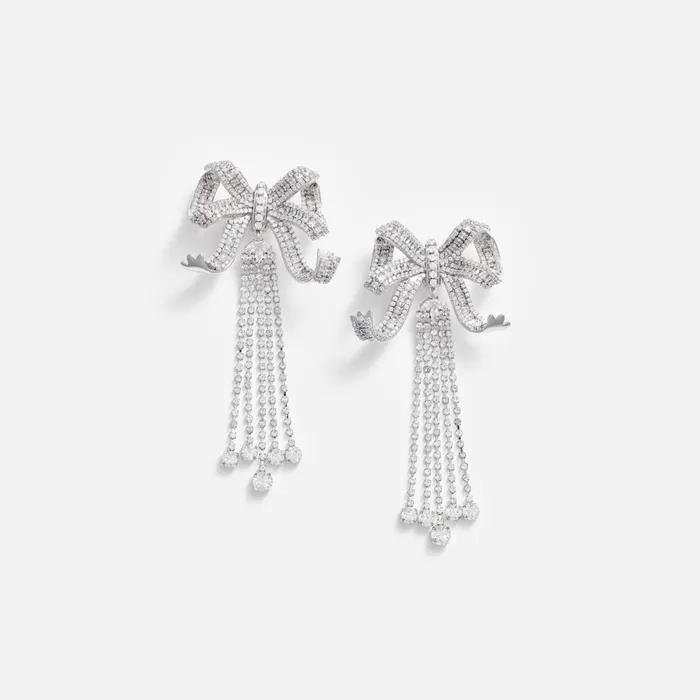 Jewellery Women Self Portrait Large Crystal Bow Droplet Earrings Silver
