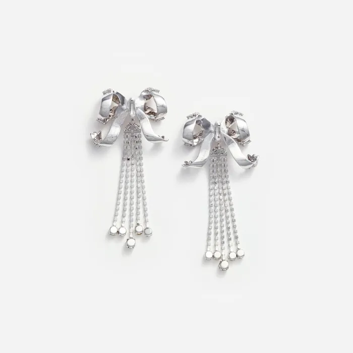 Jewellery Women Self Portrait Large Crystal Bow Droplet Earrings Silver
