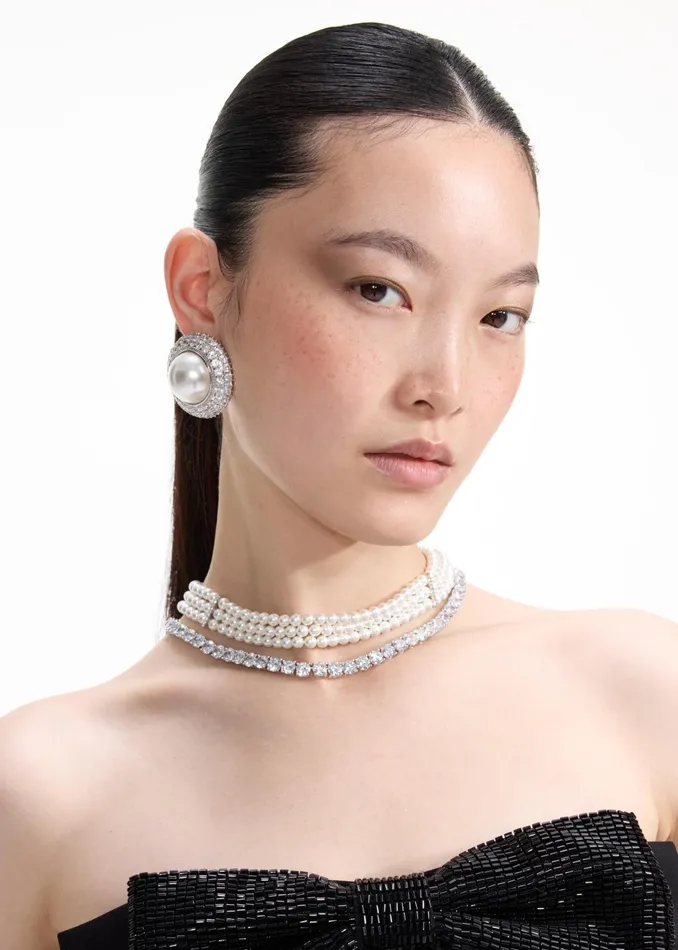 Jewellery Women Self Portrait Pearl Diamante Necklace